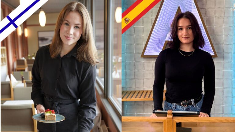 Kahden kuvan yhdistelmässä jutussa haastatellut nuoret omassa työssään